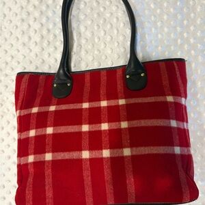 Talbots  Red Plaid Tote with Black Accents